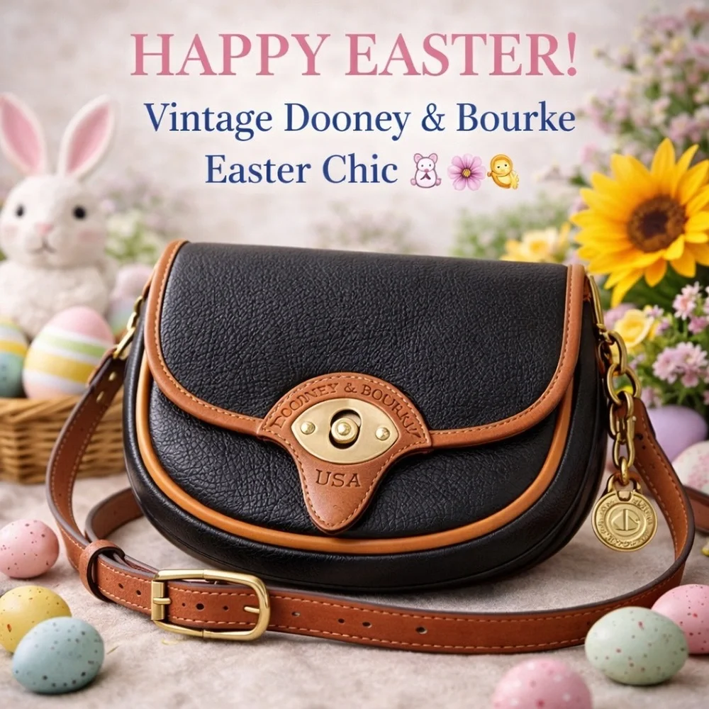 Dooney & Bourke 1980's  Cavalry Trooper  Black -Tan | DB Horseshoe Strap Tabs